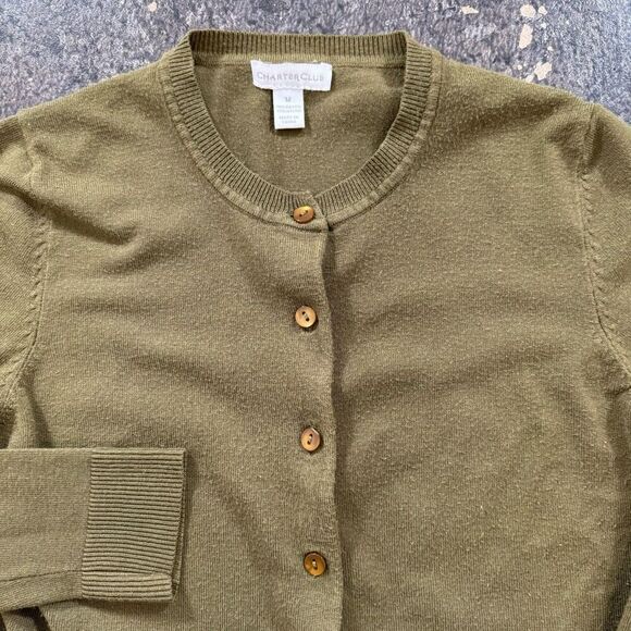 Charter Club Green Women’s Button Up Sweater Size Medium Rayon Blend Casual - Picture 1 of 11